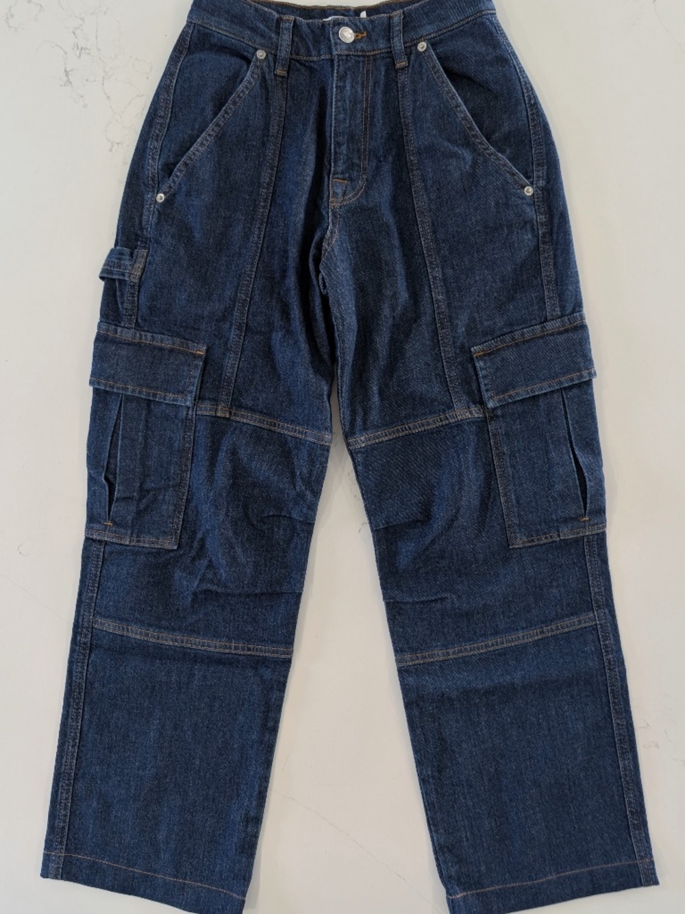 Simkhai Axelle Denim Cargo Pants Size 25 Blue Utility 6 Pocket Straight Leg NWT